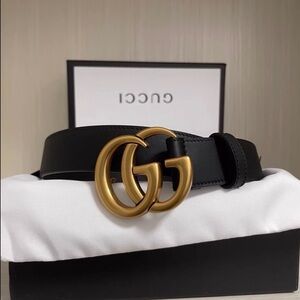 Gucci Black Leather Belt with Gold GG Emblem
